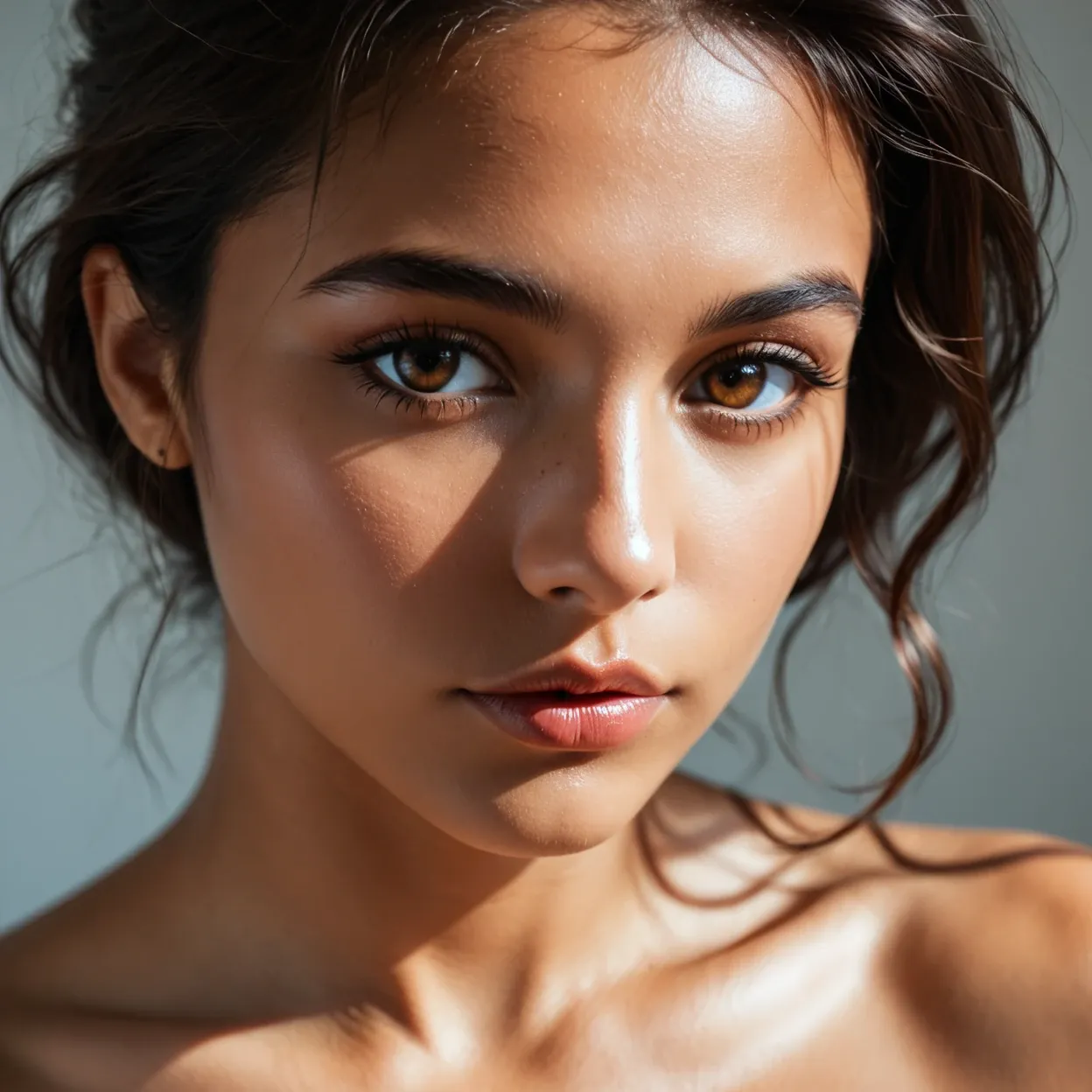 AI latina porn — beautiful latina, nude close-up portrait alt